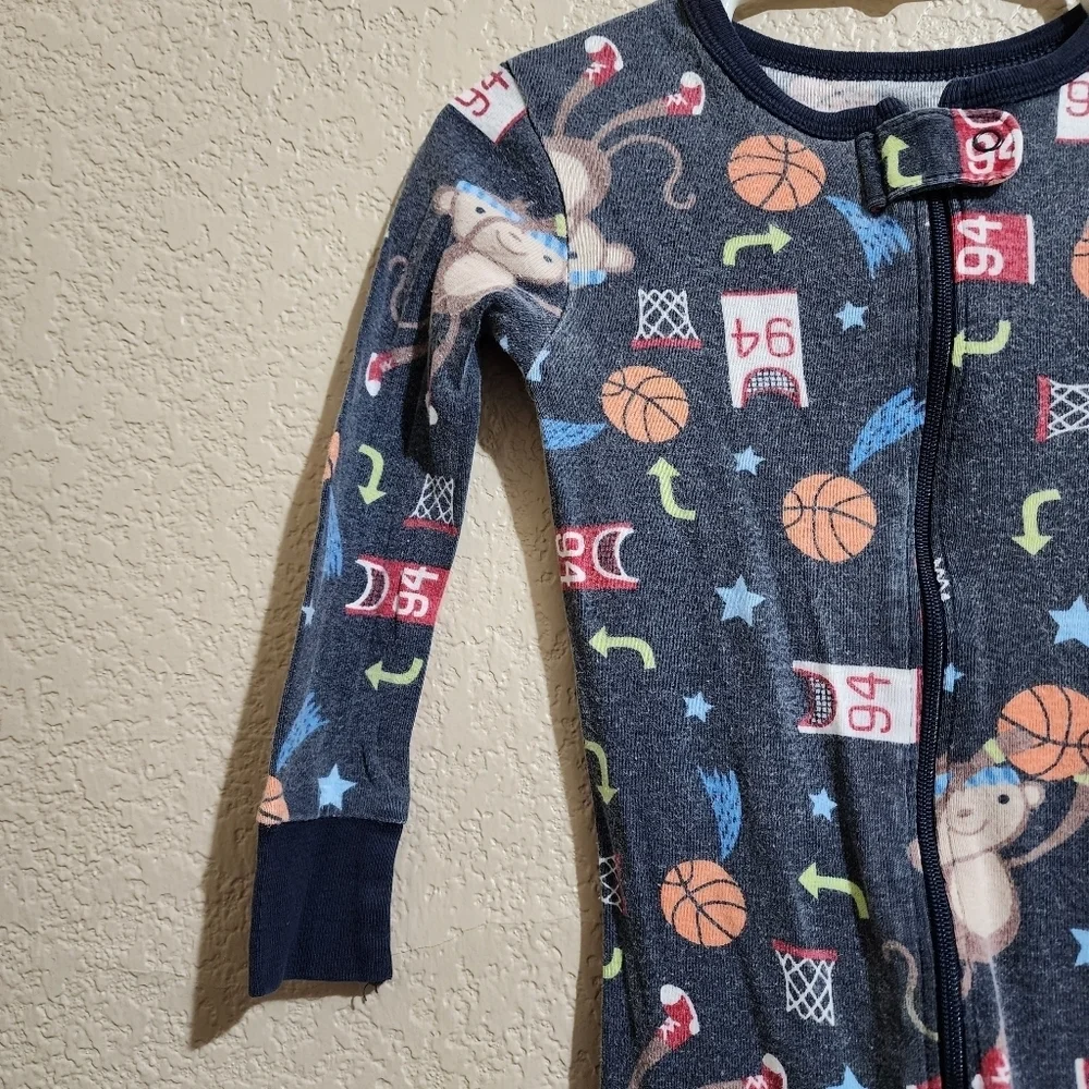 Old Navy monkey basketball zip up footie pajama Size 2T